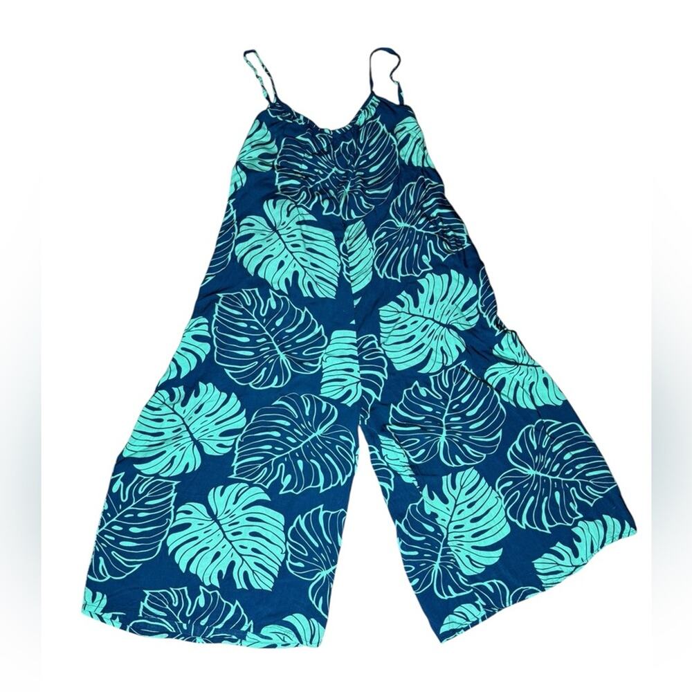 Y2K The Makana Shop Indonesia Rayon Wide Leg Cropped Jumpsuit OS Beach Resort